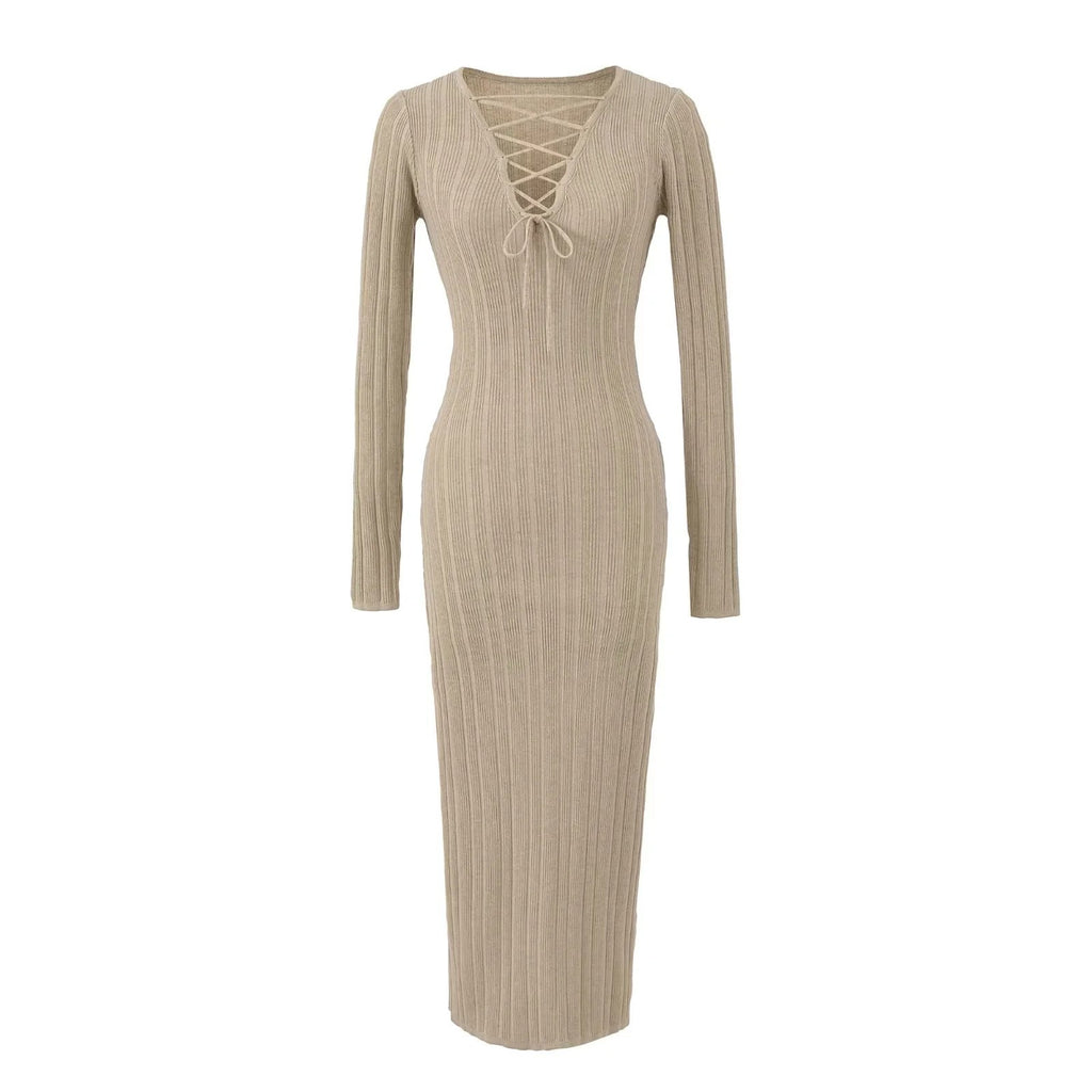 Knit Twist Waist Long Dress
